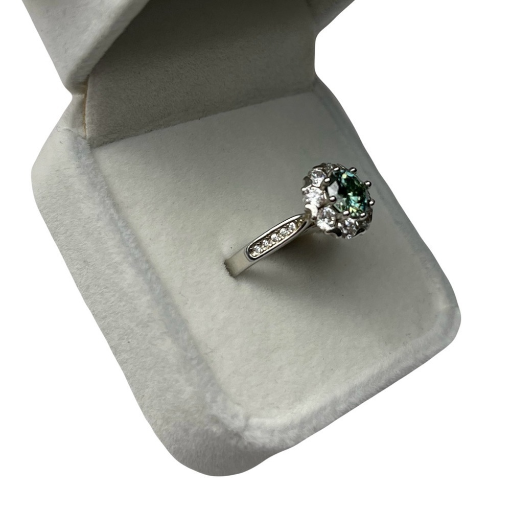 GRA Certified 1ct Blue-Green VVS1 Moissanite Ring - Picture 3 of 6